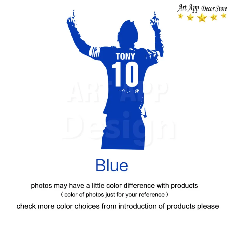 Художественный дизайн футболист Дешевое украшение для дома ПВХ стикер на стену Съемный Виниловый домашний декор футбольная Спортивная комната наклейки - Цвет: Blue