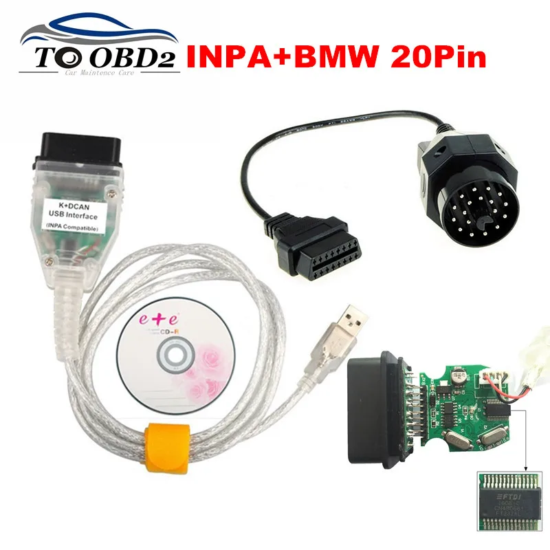 Новые FTDI FT232RL для BMW INPA K + DCAN USB Совместимость Интерфейс K может для серии BMW INPA кулак BMW 20Pin OBD OBD2 код читателя