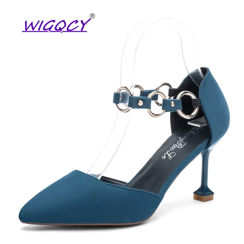 

Pointed Toe Suede Thin Heels High heels pumps women shoes 2019 spring autumn shoes woman Fashion Buckle Hollow female shoes