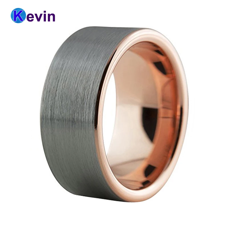 

Fashion men ring tungsten wedding ring in width 10mm with brushed and rose gold plated