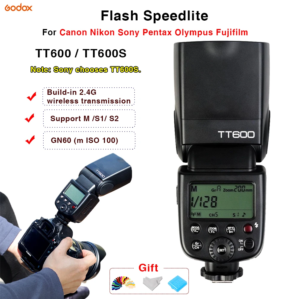 

Universal Flash Speedlite Godox TT600 TT600S 2.4G Wireless Hot shoe flash GN60 For Canon Nikon Sony Pentax Olympus Fujifilm