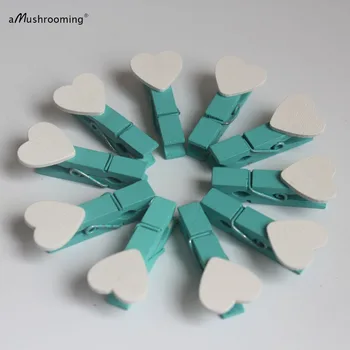 

600x Blue Peach Heart Love Wooden Pegs Set Paper clips for Wedding Decor | Craft projects | Gift wrapping Packaging