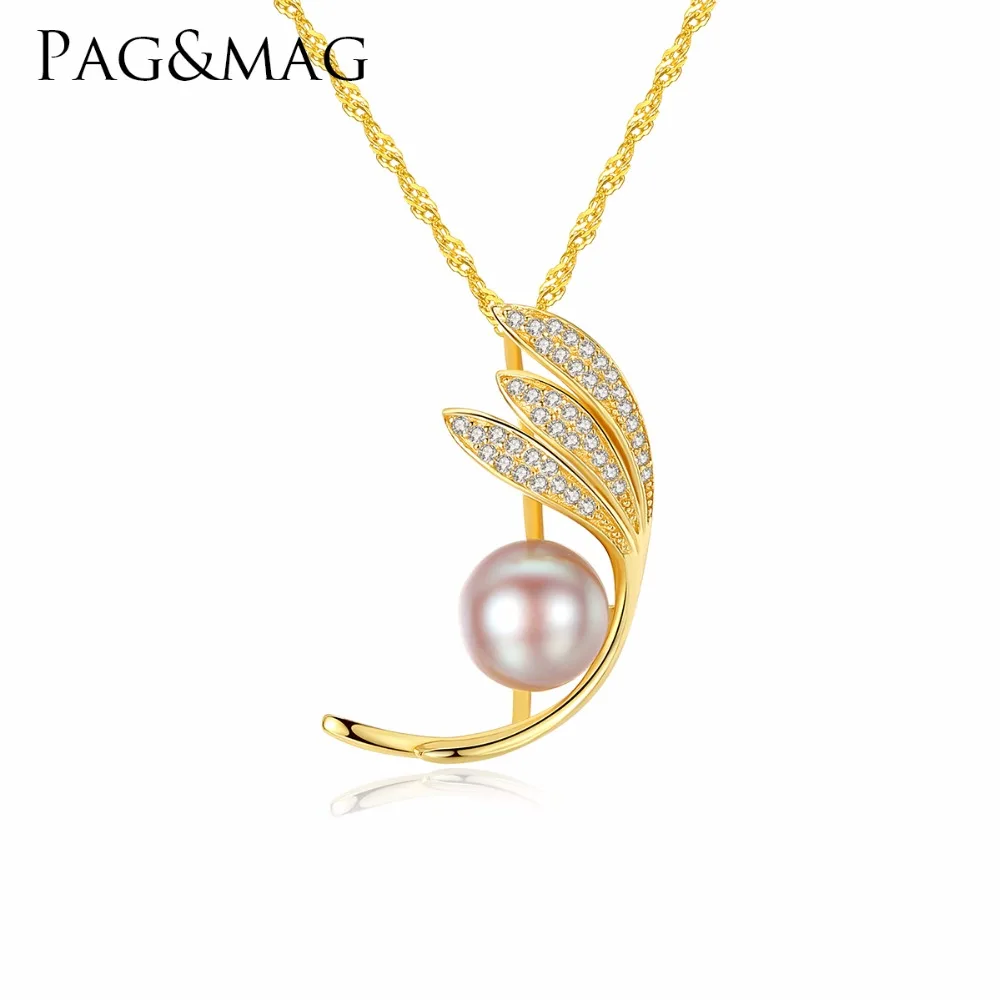 

PAG&MAG Brand Natural Freshwater Pearl Cage Pendant 925 Sterling Silver Necklace Leaf shape Jewelry Anniversary Gift For Women