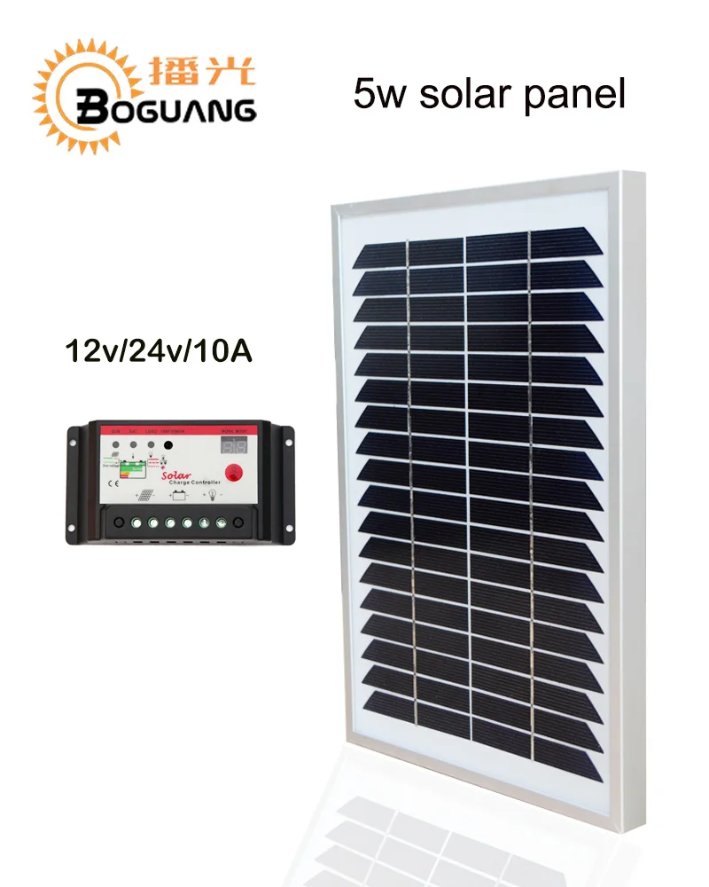 

Boguang 5w solar panel Monocrystalline silicon cell photovoltaic module 12v/24v/10A PMW controller for LED light power charge