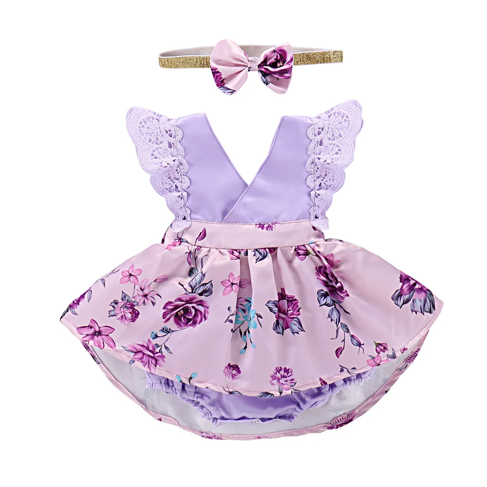 Little Girls Lace Rompers Newborn Baby Girl Printed Floral Jumpsuits