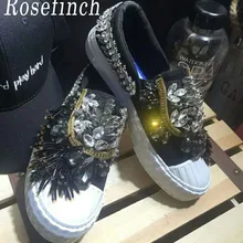 Кроссовки со стразами; парусиновая обувь; женская обувь ручной работы на заказ; стразы с камнями; Вулканизированная обувь на плоской подошве с блестками; WK128