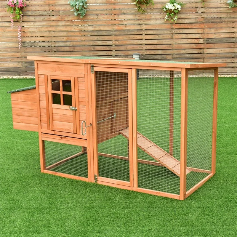 

68" Pet Wooden House Rabbit Hutch Chicken Coop High Quality Multiple Door Design Fir Wood Large Cage with Nesting Box PS6866+