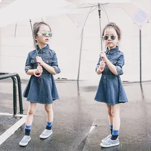 Automne Filles Robe De Mode À Manches Longues Solide Enfants Denim Robe Survêtement 2017 Nouveau Bébé Costume Enfants Vêtements Robe Infantil