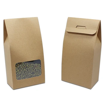 

200pcs/lot Brown Kraft Paper Folding Carton Box With Window Screen Gift Craft Candy Chocolate Packaging Wedding Party Doypack