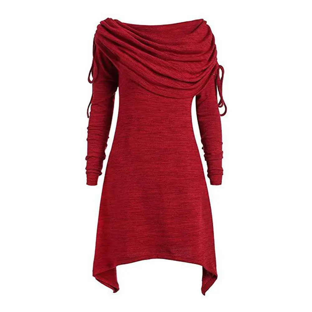 Для женщин туника Толстовка с длинным рукавом плюс размеры более d Ruched воротник пуловер Лидер продаж