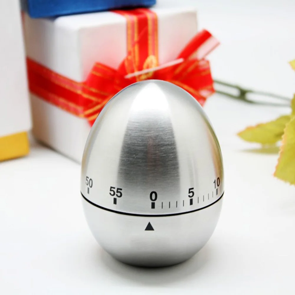 Unique Bargains Home Kitchen Stainless Steel Egg Shaped Cooking Alarm Timer 60 Minutes - Silver Tone