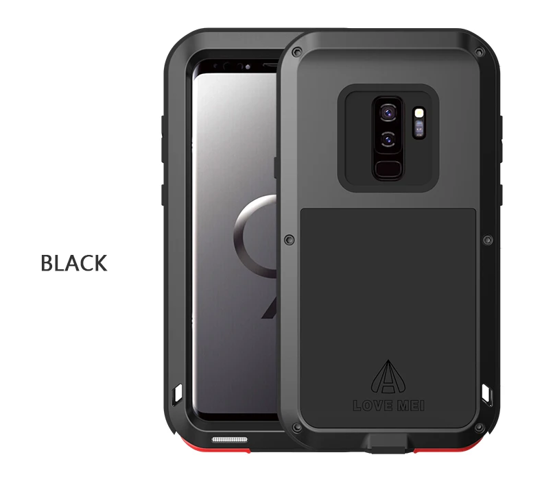 Противоударный S9 Plus чехол для телефона для samsung Galaxy S9+ LOVE MEI Life водонепроницаемый металлический чехол для samsung S9 S9plus полная защита - Цвет: Черный