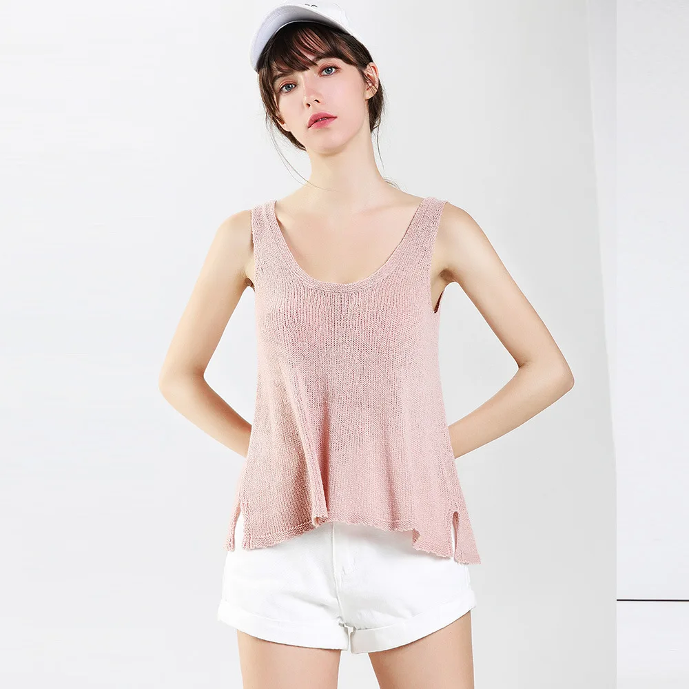 

2019 summer new sexy camisole slim casual women's large U-neck camisole halter knit halter top