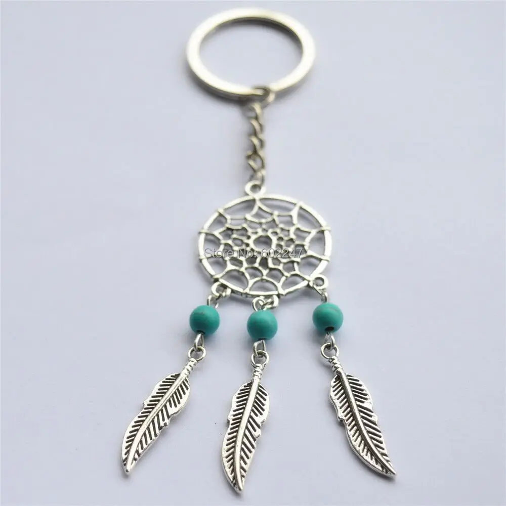 

Artilady natural opal stone dreamcatcher keyring fashion silver boho jewelry feather keychain for women