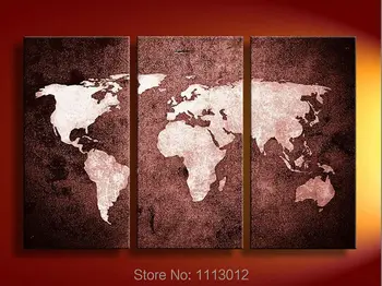 

100% Hand Painted 3 Piece/sets Wall Art World Map Oil Painting Home Decoration Large Modern Landscape On Canvas For Living Room