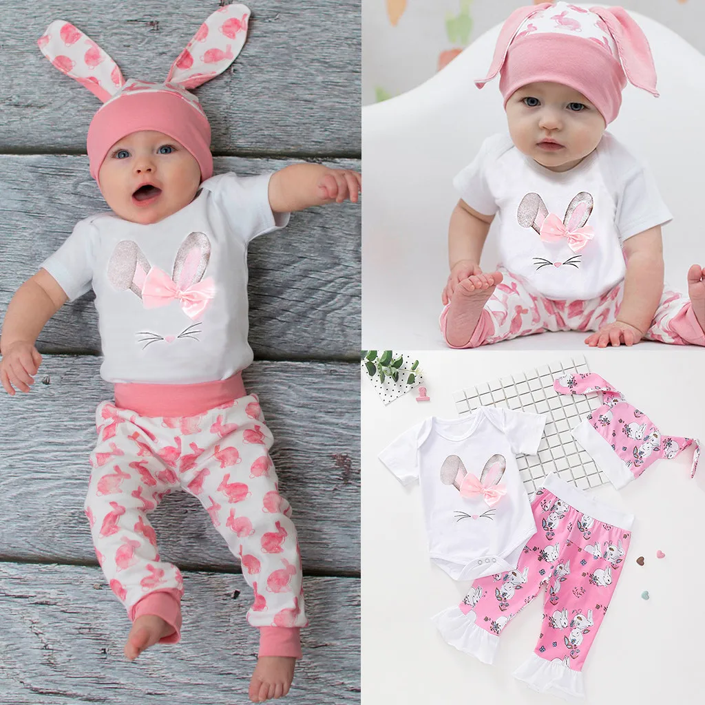Fashion baby girl clothes Newborn Baby Girls Boys O Neck Cartoon Bunny