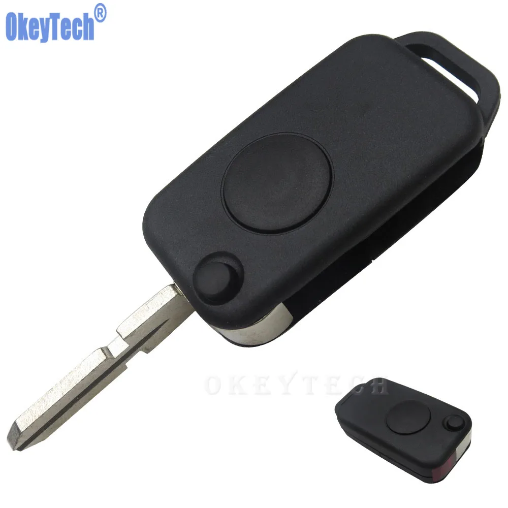 Okeytech السيارات النائية مفتاح القضية غطاء شفرة تقطيعه 4 المسار 1 زر للطي مفتاح لمرسيدس بنز w124 w202 w210 w211 w168 1984-2004