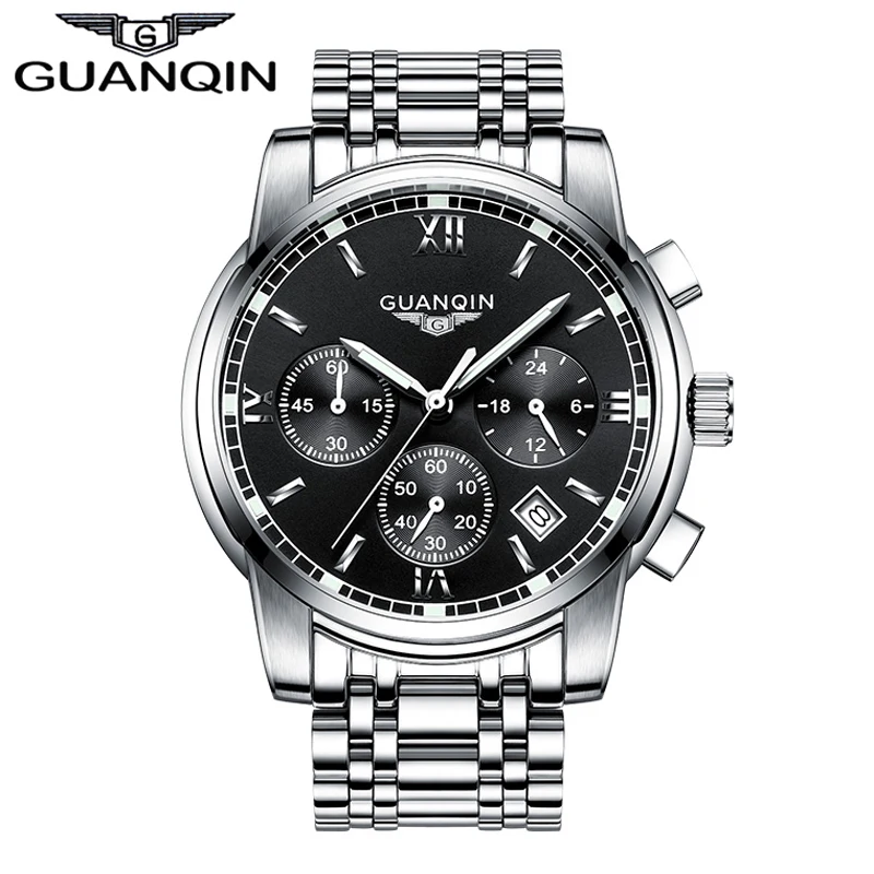 

GUANQIN 2016 New Watches Men Dress Quartz Wristwatch Male Waterproof Luminous Clock With Full Steel Strap And Calendar