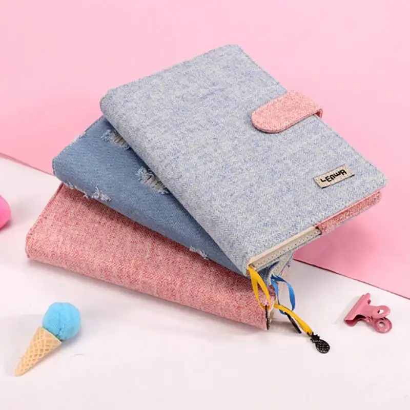 

Fabric Hardcover Notebook Notepad Belt Thicken Handbook Creative Plain Diary Book Magnetic Buckle Cartoon Bookmark