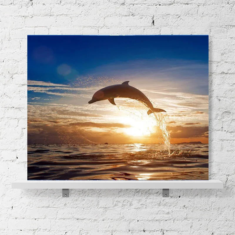 Simple modern sea world leap dolphins corridor porch decorative painting blue big fish mural DIY paint by digital art | Дом и сад