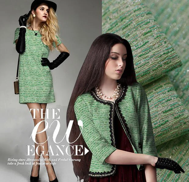 

Italy imported cotton material preparation of small fragrant coat skirt dress green coat fabric