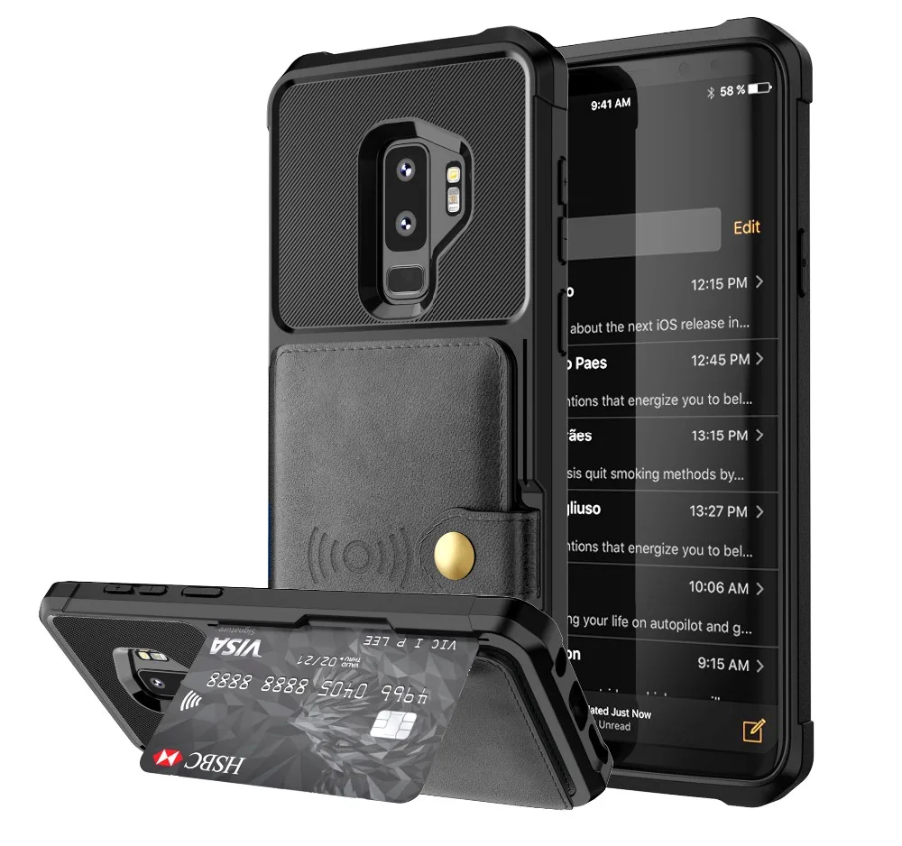 

Phone Case for Samsung S9 Plus Heavy Duty Rugged Hybrid Hard PC Card Holders Stand Case for Samsung Galaxy S10 Plus S9 Plus S9