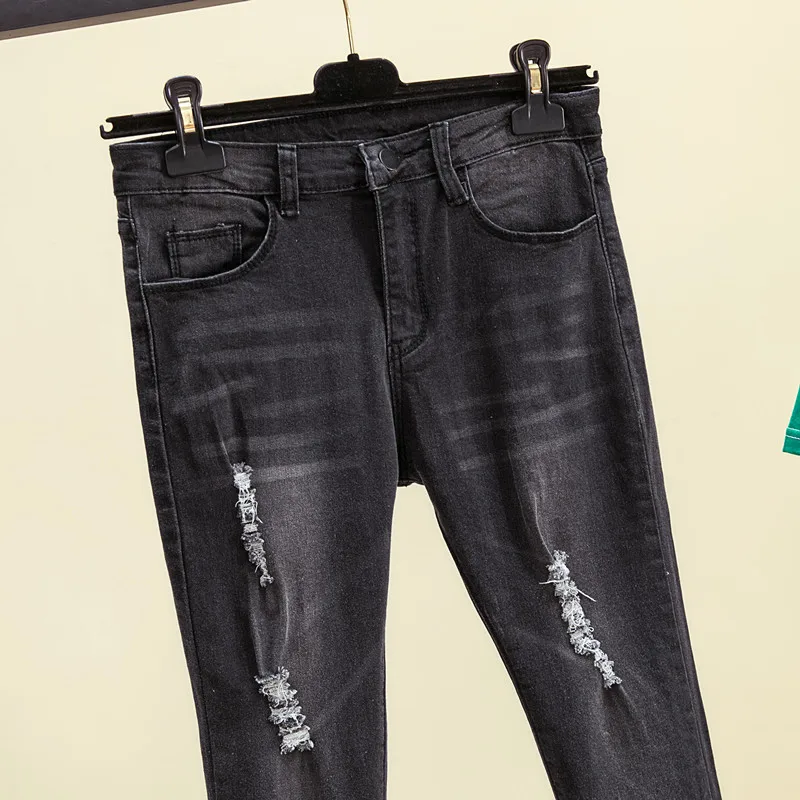 Женские модные джинсы брюки длиной до щиколотки узкие брюки на молнии с высокой талией на пуговицах рваные обтягивающие