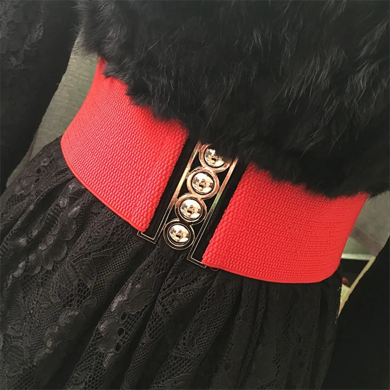 

Seabigtoo Fashion Retro Elastic Belt Women Wide Belt Wild Simple Hot Sale Metal Gold Buckle High Quality With Skirt Dresses