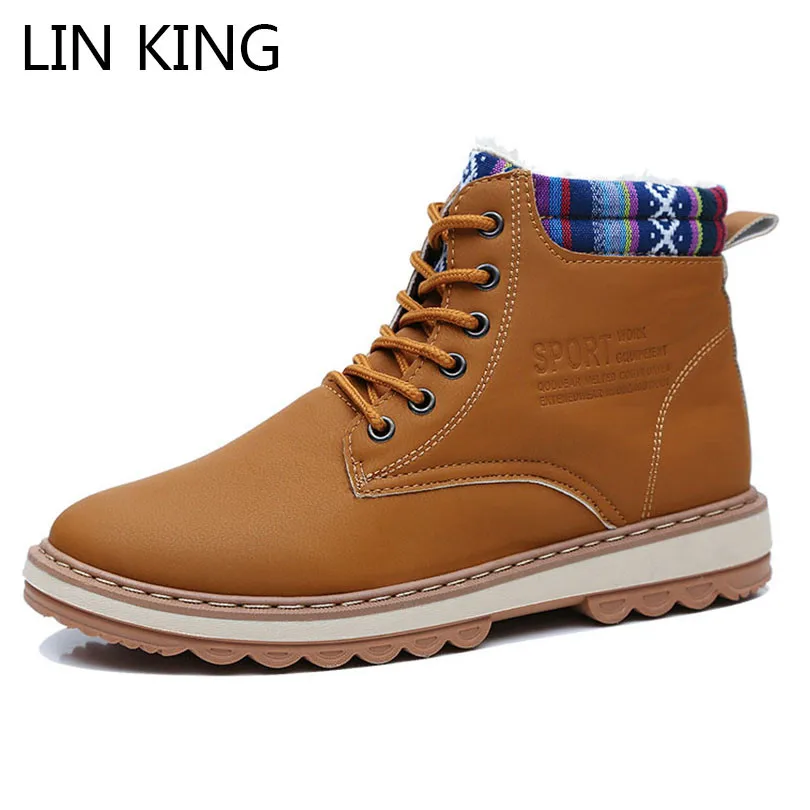 LIN KING Fashion Winter Boots For Men Warm Plush Combat Army Boots Thick Sole Waterproof Lace Up Short Botas Man Cotton Shoes LIN KING Fashion Winter Boots For Men Warm Plush Combat Army Boots Thick Sole Waterproof Lace Up Short Botas Man Cotton Shoes