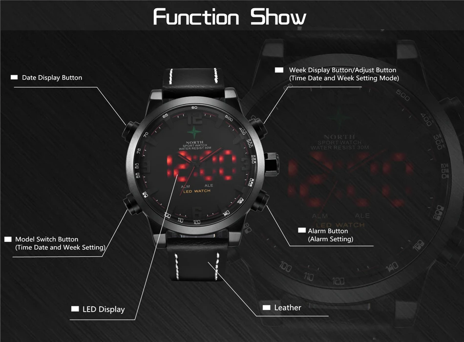 NORTH мужские модные спортивные часы мужские кварцевые аналоговые часы с датой мужские кожаные военные водонепроницаемые часы Relogio Masculino