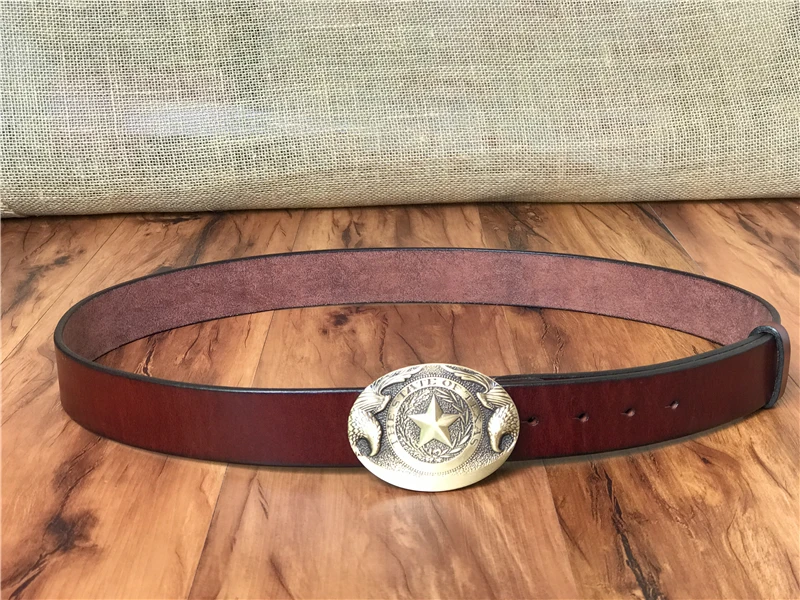 Pentagram Carved Brass Solid Casual Belt Buckle  (1)