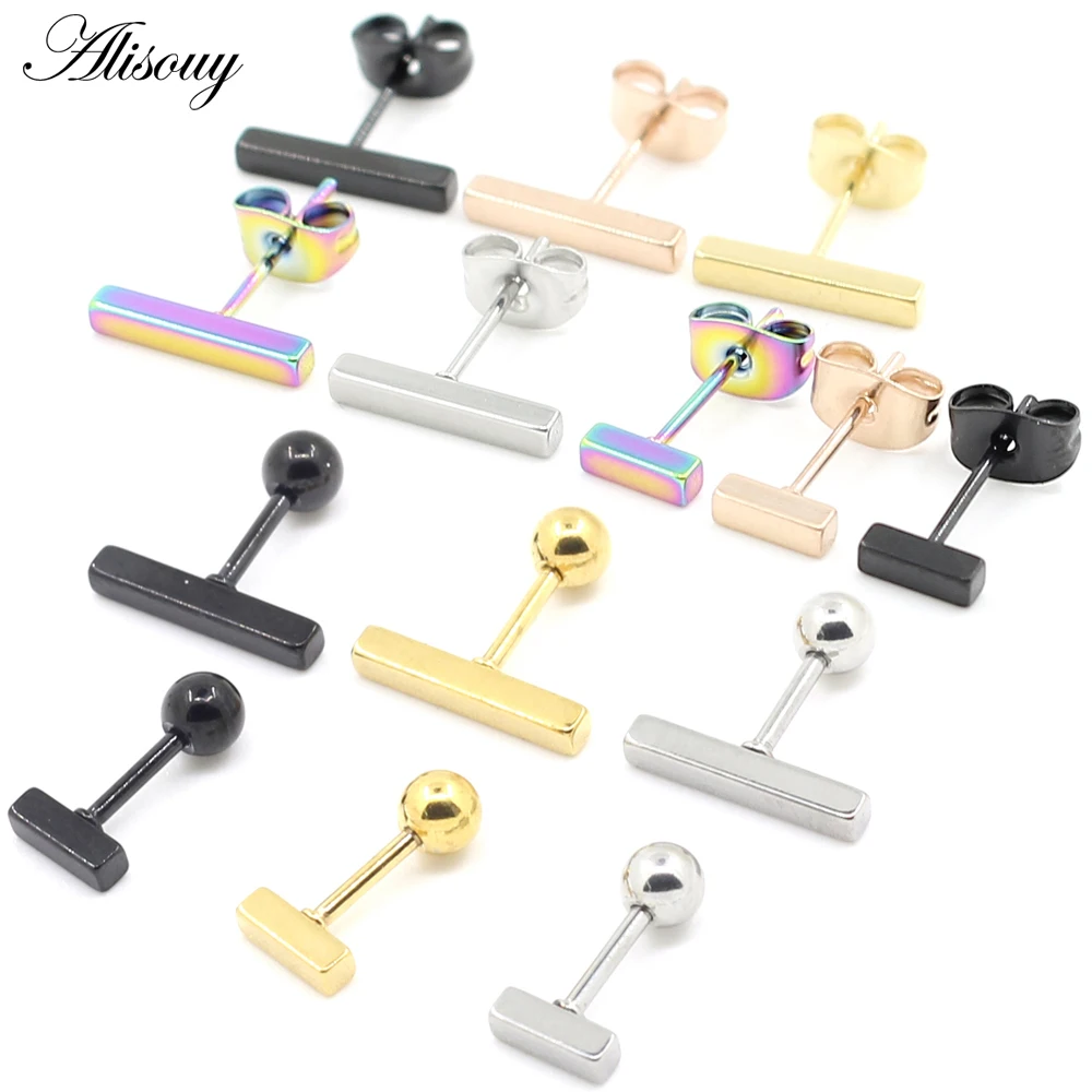 

Женские серьги Alisouy из нержавеющей стали, простые геометрические длинные квадратные серьги-гвоздики цвета розового золота, 2 шт.