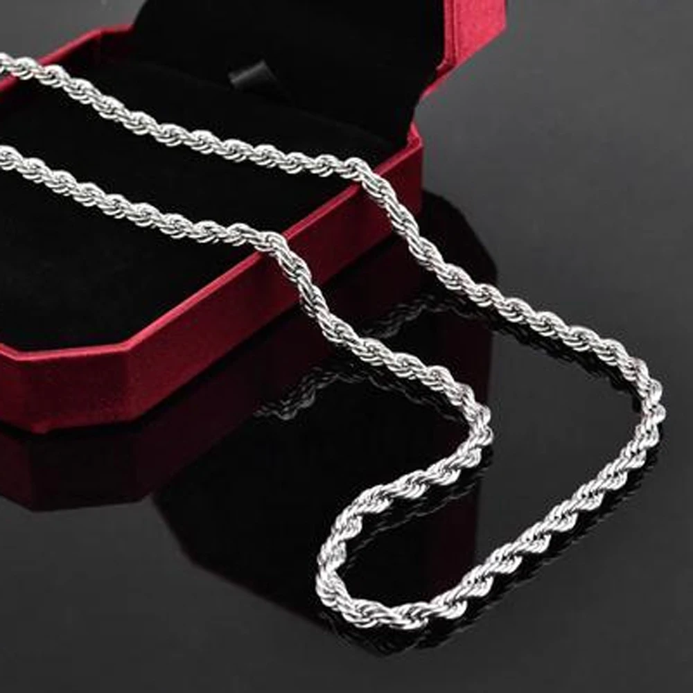 Fashion 4mm 925 Sterling Solid Silver Plated Twisted Rope Chain Necklace 16"-24" 