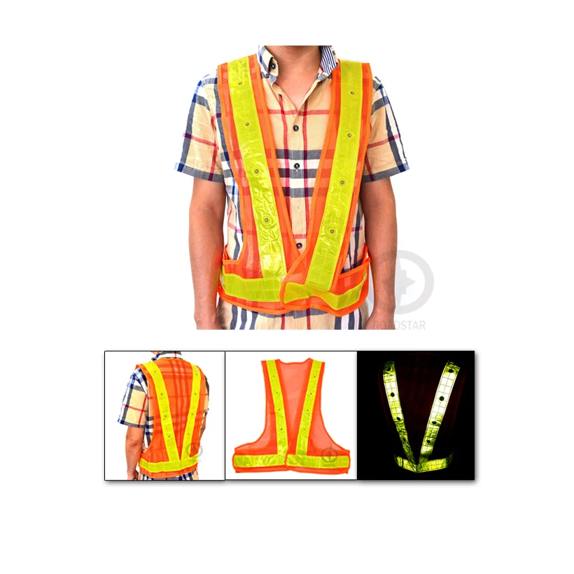 

16 LED Light Safety Vest with Prismatic PVC Reflective Stripe for Traffic Safety and Construction Site Free Shipping