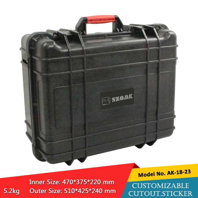 

waterproof plastic hard tool carrying case pp and abs weatherproof equipment tool case with Sponge inside 510*425*240mm szomk