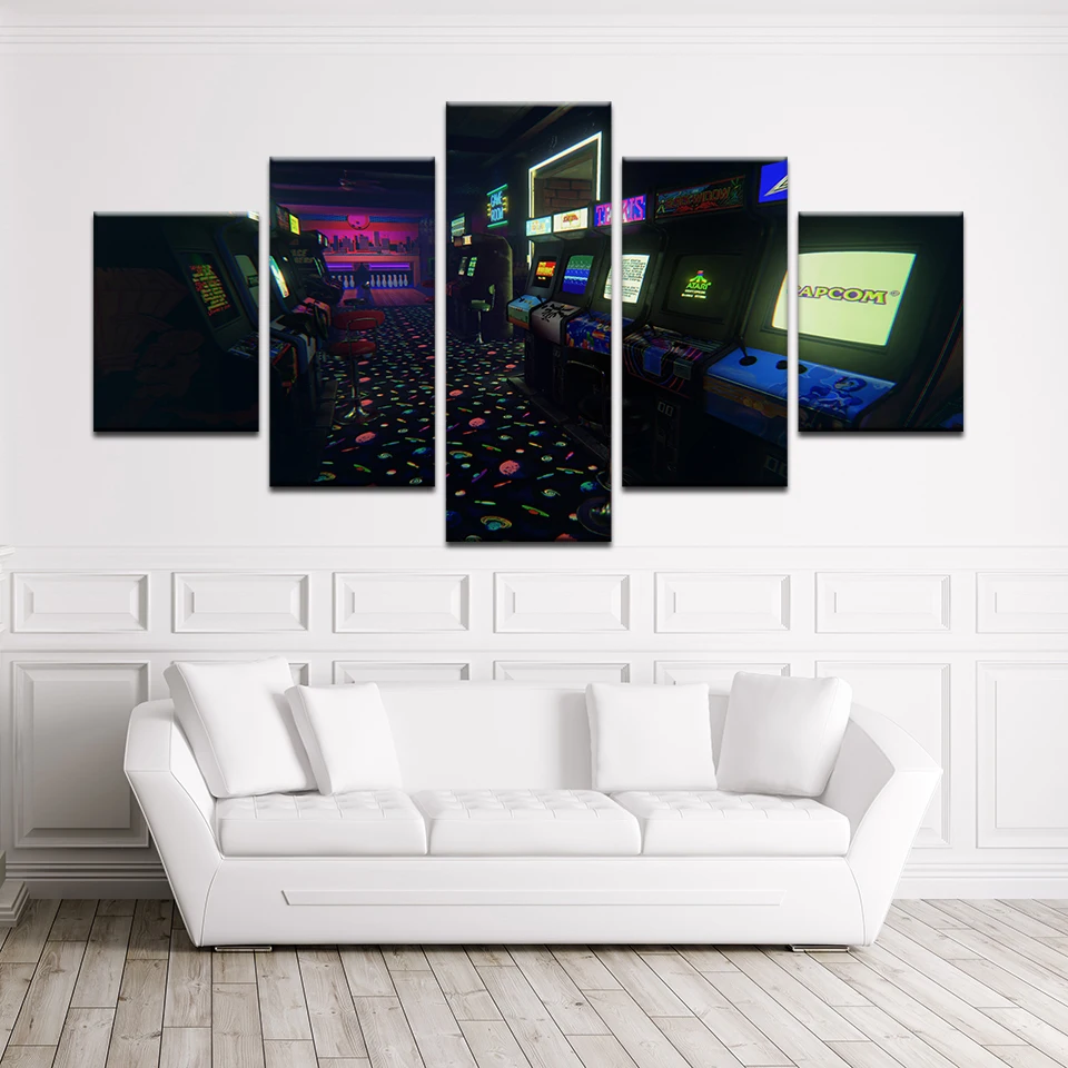 

Classic Gaming Room Landscape Vintage Poster Canvas Painting Living Room Home Decor 5 Panel Modular Picture Artwork Framedwork