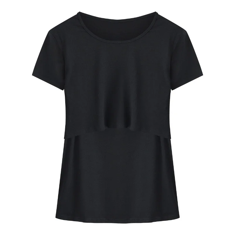 New 2018 Summer Maternity Nursing Breastfeeding Clothes Maternity Nursing T Shirt Women Cotton Double Layer Short Sleeve Blouse