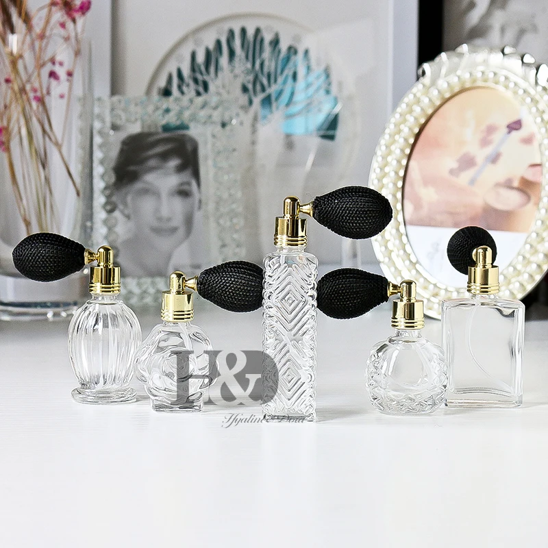 H&D 5pcs Vintage Portable Travel Refillable Perfume Bottles Glass Empty  Spray Bottle Air Freshener Atomizer Cosmetic Containers