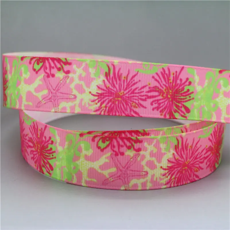 DUWES 50yards flowers tree Printed Grosgrain Ribbon Accessory hairbow headwear decoration DIY D1107