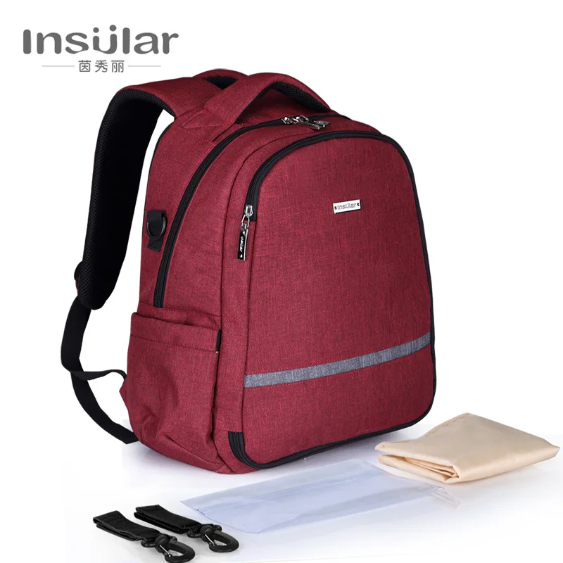 Сумка для подгузников для мам, брендовая Большая вместительная сумка для детских подгузников, рюкзак для путешествий, дизайнерская сумка для ухода за ребенком - Цвет: Бургундия