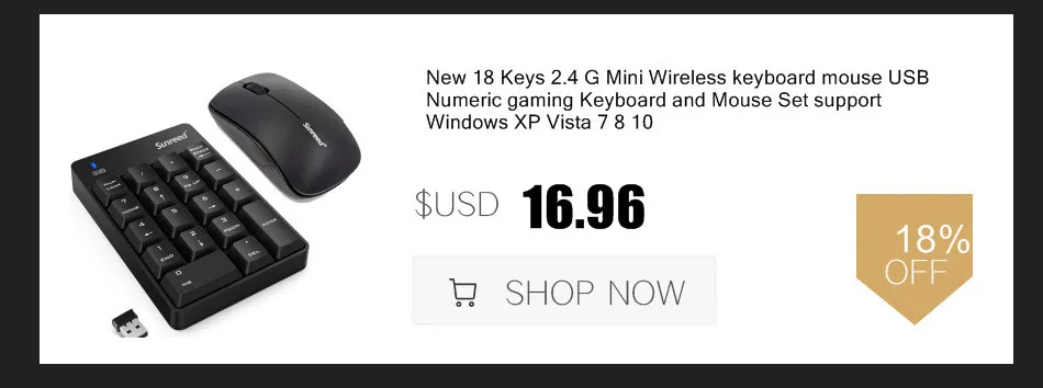 New 18 Keys 2.4 G Mini Wireless Keyboard Mouse USB Numeric Gaming Keyboard And Mouse Set Support Windows XP Vista 7 8 10