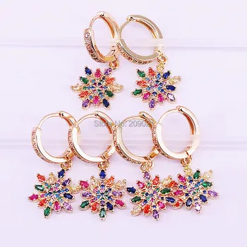 

5Pairs New design fashion jewelry elegant Flower rainbow cz paved dangle earrings for women