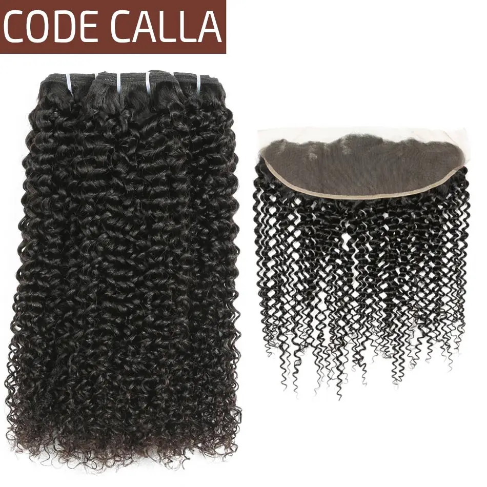 

Code Calla Kinky Curly Hair Brazilian Unprocessed Raw Virgin hair bundles Weave with lace Frontal natural color For Hair Salon