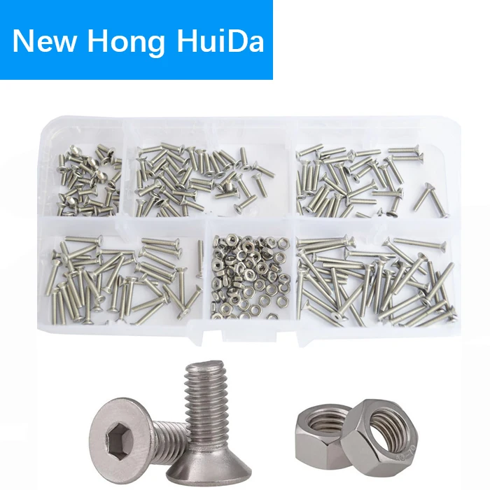 

M2 Hex Flat Socket Head Cap Screw Metric Thread Hexagon Machine Countersunk Bolt Nut Assortment Kit Set Box 304 Stainless Steel