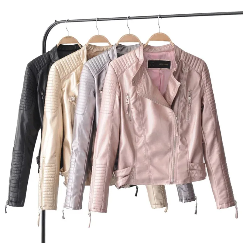 

Faux Soft Leather Jackets HOT Autumn New Fashion Women Slim black Pu Zippers jacket Winter Motorcycle Coat golden Outerwear