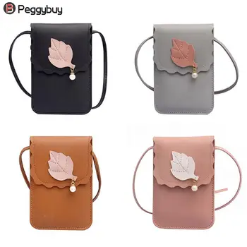 

Simple Women Girls Leaf Pearl PU Leather Mini Shoulder Bags Crossbody Messenger Phone Holder Purse Handbags 18 X 12 X 2cm