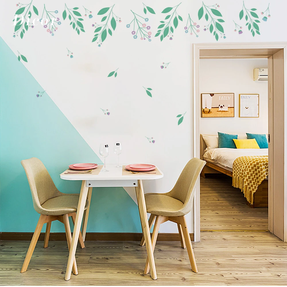 

DICOR 2Pcs/Set Korean Fresh Leaves Wall Sticker Living Room Decoration Creative Diy Wall Decoration for Home Decor QT1223KJ
