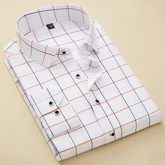 

Fashion Men's Clothes Simple Formal Turn-down Collar Plaid Men Shirt Long Sleeve Black Shirts Dress Casual Slim Fit Clothing 4XL