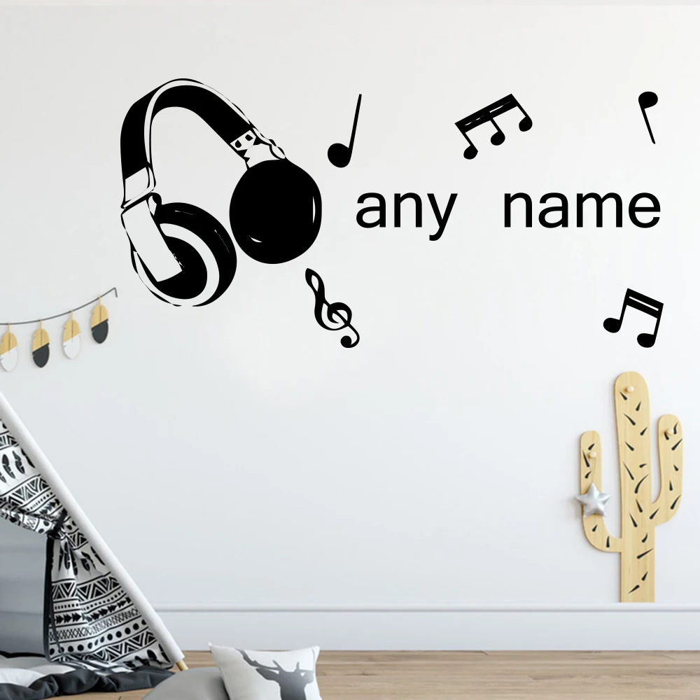 Современные виниловые наклейки на стену с именем на заказ, музыкальные наклейки на стену для спальни, украшения детской комнаты, Настенный декор, плакат