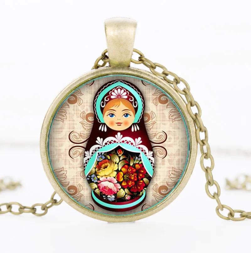 Retro Tradition Russian Doll Picture Pendant Necklaces Women's Jewelry